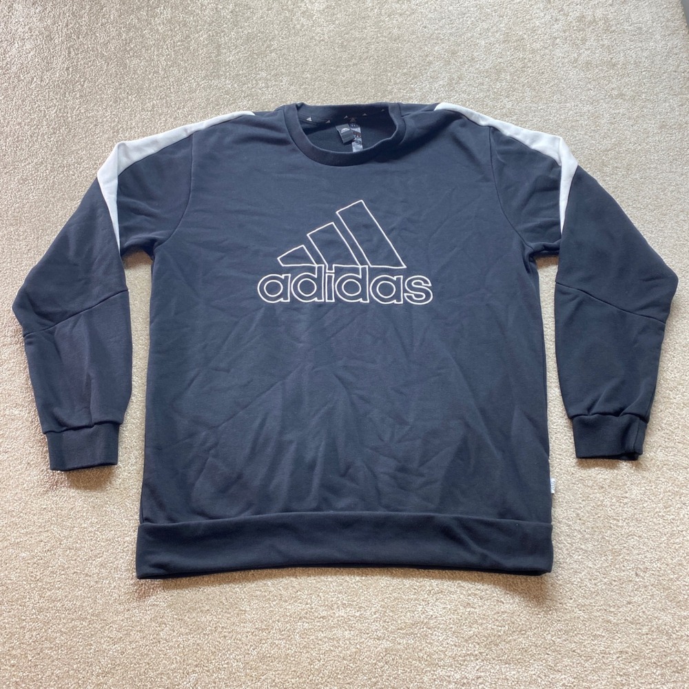 Adidas Sweatshirt Mens Large Crewneck Black White‎ Logo Athletic Casual
